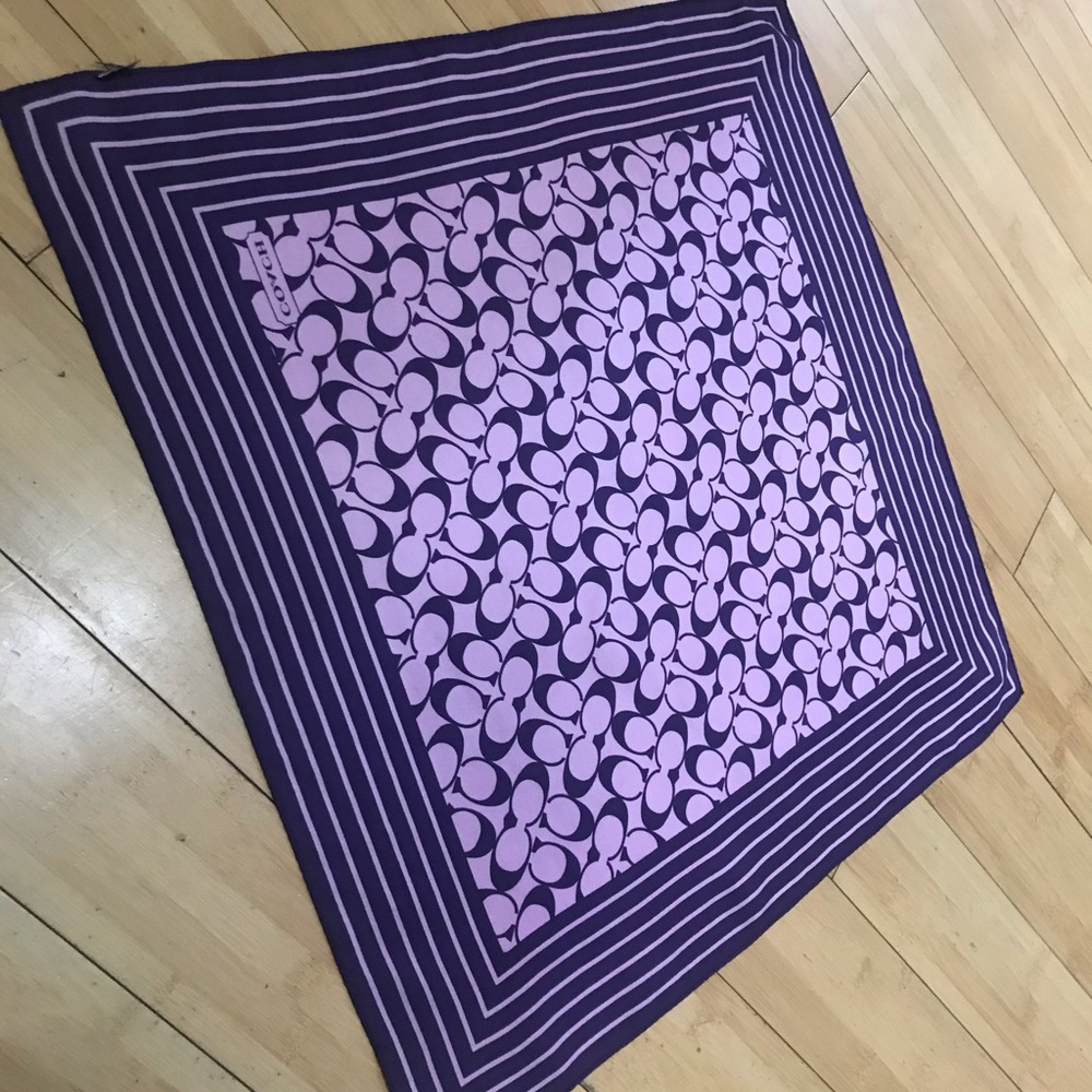 Coach signature purple silk scarf.